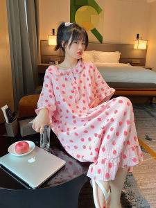 Summer Cartoon Long Sleeve Sleep Dress Women Pure Cotton Loose Maternity Nightgown Thin Cute Home Clothes Large Size