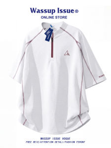 WASSUP ISSUE | American Style Half Zip Splicing Summer Ice Silk Casual T-shirt