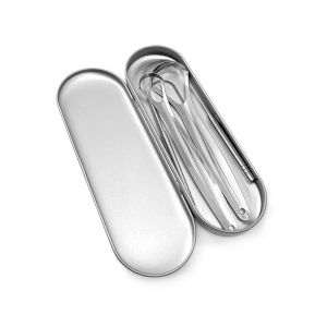 Wisell【มีสินค้าในสต๊อก】 ที่ขูดลิ้น สเตนเลส รูปตัว U เซตขูด เคลือบ แบบพกพา พร้อมส่งในไทย tongue cleaning