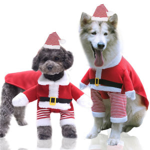 AuntieCindy Pet Transformed Clothes Funny Dog Christmas Costume Standing Big Dog Labrador Husky Santa Cosplay Suit Cat Coat with Hat for Pets within 45kgs (XS-7XL)