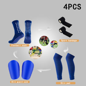 Football Equipment Set Men Women Anti-Slip Soccer Socks Elastic Leg Guard Calf Socks Knee Guards Mini Shin Pad Sport Bandages