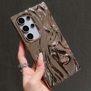 หรูหราเคลือบเงาชุบย่นเนื้อเคสโทรศัพท์สําหรับSamsung Galaxy S25 S24 Plus S23 FE Ultra Soft TPU Plianกันกระแทก