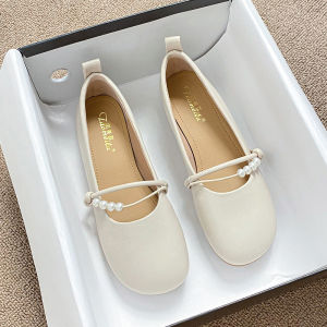 รองเท้าแตะหนังแกะ ส้นแบน ทรงหัวมน ดีไซน์เรียบง่าย รองเท้าแตะสไตล์ฝรั่งเศส รองเท้าแตะผู้หญิง สไตล์นางฟ้า รองเท้าแตะส้นแบน