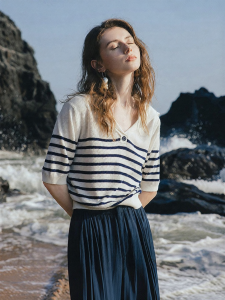 Toyouth | Áo Sweater Len Sọc Cổ Hải Quân Phong Cách Dễ Thương Kiểu Ngắn Mới 2026 Nữ