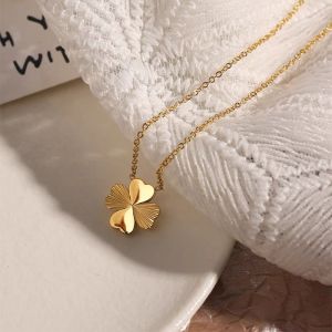 BESFOME Four Leaf Clover Pendant Necklace Earrings Jewelry For Women Gold Non Tarnish Stainless Steel Chain Fashion Vintage Accessories Jewelry Set