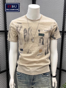 High-End Ice Silk Cotton Linen Short Sleeve T-Shirt Mens Summer Thin New Style Business Casual Print round Neck Top