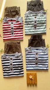 Setelan Baju Anak Stripe Salur & Celana Chino Panjang Setelan Anak 1-10 tahun Premium Cotton