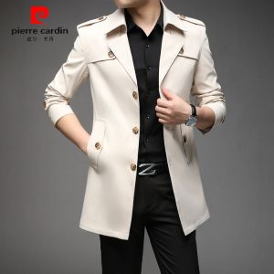 Pierre Cardin Mens Business Casual Slim Fit Mid-Length Windbreaker Spring Autumn New Style Double-Breasted English Style Coat