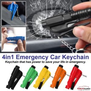 4in1 Emergency Keychain Life Saver Car Key Safety Hammer Window Glass Breaking Seat Blt Cutter SOS Whistle Tools