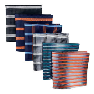 25*25cm Mens Polyester Plaid Stripe Black Gray Handkerchiefs Square Pocket Hanky Wedding Party Business A Holiday Gift for Dad