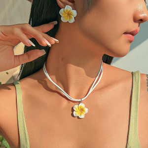 Fashionable Gradient Color Egg Flower Earrings And Velvet Rope Necklace Set Cute Versatile Popular Ins Jewelry for Women