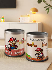 Mario Cartoon Trash Can 10L Capacity round Bucket Shape Household Use Living Room Kitchen Bathroom Universal High End Cute