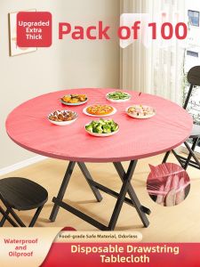 AMW | Disposable Round Tablecloth with Elastic Band Red Plastic Film