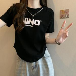 plus Size Womens T-Shirt Short Sleeve Shoulder Width Regular Length Summer French Design Letter Print Casual Loose Fit Top
