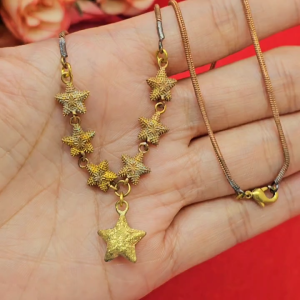 สร้อยคองานดิบทองเหลืองลายกระดูกกลมห้อยจี้ดาวจิกลาย ความยาว 18 นิ้ว แฟชั่น งานดิบไม่ได้ชุบ ทองเหลืองโบราณ พร้อมส่ง