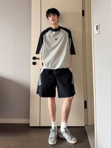 Cool Outdoor Casual Sports Set for Men Summer Ice Silk Short Sleeve T-Shirt Quick Dry Shorts Matching Set Polyester Fiber