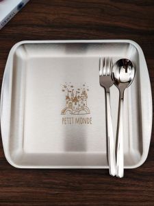 Rectangular Stainless Steel 316L Dinner Plate Dessert Tray Storage Plate Korean Style Frosted Plant Floral Pattern Casual Use