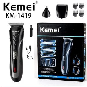 Kemei KM-1419 Rechargeable Electric Hair Clipper MenS Household Shaver Hair Trimmer and Nose Trimmer 3 in 1 Hair Clippers Men