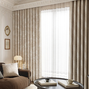 WEILAISHI | Full Blackout Chiffonier Curtain French Cream Style Embossed Chenille