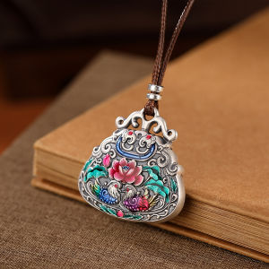S925 Sterling Silver Lotus Duck Couple Necklace Womens Pendant Enamel Color National Trend Ethnic Style Fashion Jewelry