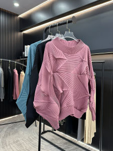 Sanzhai Slimming Slim Fit Diamond Pleated Plus Size Top Pullover Womens Asymmetrical Spring and Summer New Loose Pleated T-shirt