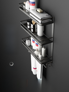 Bathroom Aluminum Alloy Wall Mounted Storage Rack Multi-layer Toilet Space Aluminum Towel Bar Solid Surface No-drilling Needed