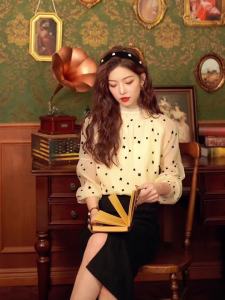 AMMIN 2025 Early Spring New Younger Fashion Lotus Leaf Stand Collar Flocking Floral Ruffle Long Sleeve Chiffon Shirt Womens Korean Style Floral Bubble Sleeve Elegant Blouse