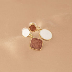 Retro Korean Style Asymmetric Color Block Geometric Fashionable Earrings Women's Mosquito Coil Tray Ear Clip No Piercing Required