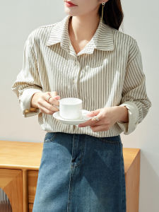 Chic Light Luxury Corduroy Shirt Womens Fashionable Fine Stripes Brushed New 2025 Commute Top Polyester Fiber Long Sleeve