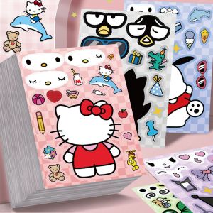 เคสโทรศัพท์มือถือลายการ์ตูน Kawaii ปะติดปะต่อกัน 16 แผ่น ปกบัตรประจำตัว กระเป๋าเดินทาง ป้ายติดกาวกันน้ำ ลายสุนัขและแมว