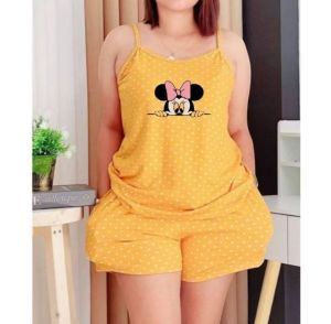 WOMENSWEAR COORDS STRAPPY SANDO POLKA DOTTED TERNO SHORT PLUS SIZE CAN FIT M-3XL MADE BY HIGH END SPANDEX COTTON FABRIC W/ 2 SIDE POCKETS
