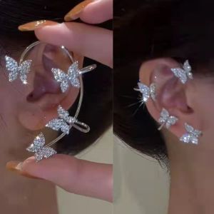 Korean Butterfly Shaped Earrings: A Versatile Diamond Embedded Clip-On Stud Earring for Women