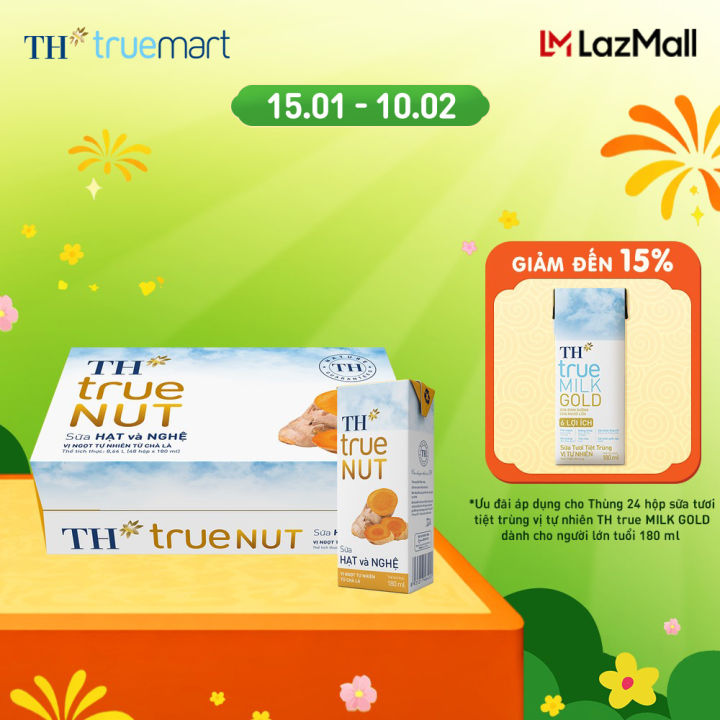 Thùng 48 hộp sữa hạt và nghệ TH true NUT 180 ml (180 ml x 48)