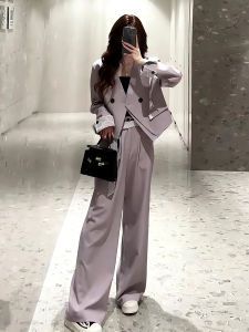 Spring 2025 Fashion High-End Lace Patchwork Suit Jacket Wide Leg Pants Set Womens Elegant Quality Ensemble