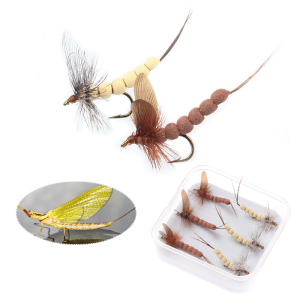 6pcs #12 Extended Body Mayfly Dry Fly Grizzly Saddle Hackle Mayfly Wing Foam Flies Fly Fishing Flies Trout Bass Fishing Lures