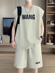 ROMON | Romon Ice Silk Mens Sleeveless T-Shirt Set Summer Thin Loose Vest Sportswear Cool Casual Outfit Polyester Blend Shorts
