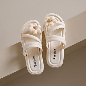 Sweet Style Flat Heel Thick Sole PVC Chemical Fiber Slippers for Women Summer 2024 New Arrival Beach Wear Casual Slippers for Middle-aged and Elderly