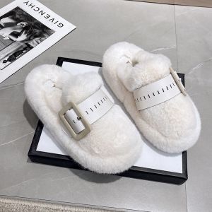 Furry Slippers Womens Outdoor Wear Thick Bottomed Half Slippers Fleece Lined Mink Fur Cotton Shoes Korean Style Fairy Head Covered