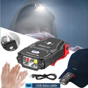 Induction Cap Clip Lamp COB USB Rechargeable 5 Light Source LED Strong Light Outdoor Night Running Fishing Emergency Headlight