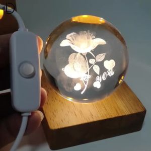 Custom RGB Round Wood Base Stand Pedestal 3D Night Lamp Crystal Glass Art Wooden Base Led Display Crystal Holder table lamp