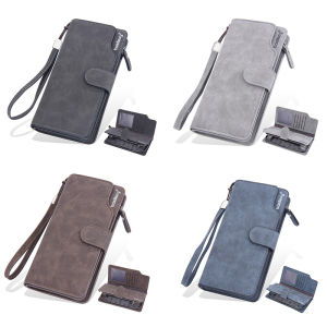 กระเป๋าสตางค์ผู้ชายแบบยาวกระเป๋าสตางค์กระเป๋าใส่บัตรเครดิตหนังความจุขนาดใหญ่ PU