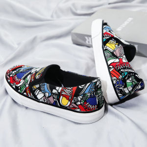 Explosive graffiti irregular personality one foot lazy shoes Korean version old Beijing flat casual shoes mens shoes shoe covers board shoes