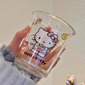 Cute Sanrio Glass Cup for Women Office Use High Aesthetic Value Fruit Juice Cup 2025 New Design Water Cup Heat Resistant Single Layer