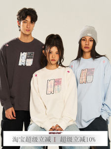 RetroNSTNEW STARTBudding ProjectSpring ImagePatch EmbroideryLong SleeveT-ShirtVersatile Cotton Youth Fashion Spring Autumn