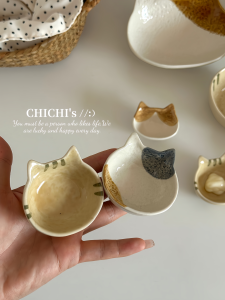 Cute Cartoon Cat Shaped Ceramic Dip Sauce Dish 3D Sculpture Tomato Sauce Vinegar Dish Japanese Style Dining Utensils