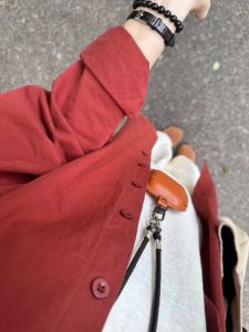 Pure Cotton% Pure Cotton Purplish Red Bandage Dress Shirt Womens Inner Wear Niche Design Loose Long Sleeve Shirt Outer Wear Fashion