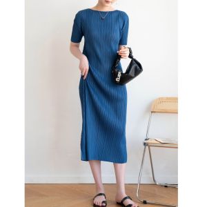 Miyake Women's High-End Casual Short Sleeve Dress – Elegant & Comfortable