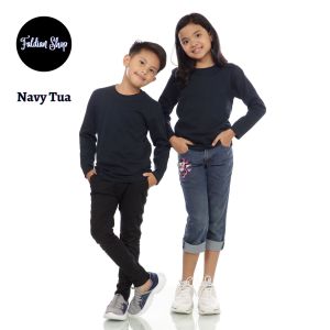 Kaos Polos Anak Oneck Lengan Panjang Bahan Katun Combed 30s Warna Navy Tua