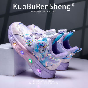 KUOBURENSHENG | Non-slip Soles Leather Unicorn Girl Rotating Buckle Glow Sneakers