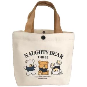 Small Canvas Handbag Versatile Lunch Box Bag for Office Workers Simple Stylish Soft Square Bag Printed Design Washable